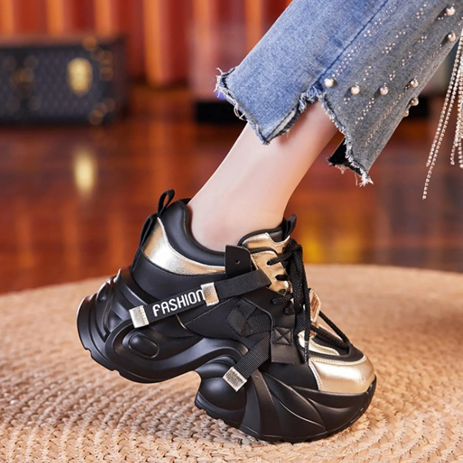 Non Slip Shoes Women Thick Paltform Lace Up Walking Sneakers Comfortable Outdoor Walking Running Workout Shoes