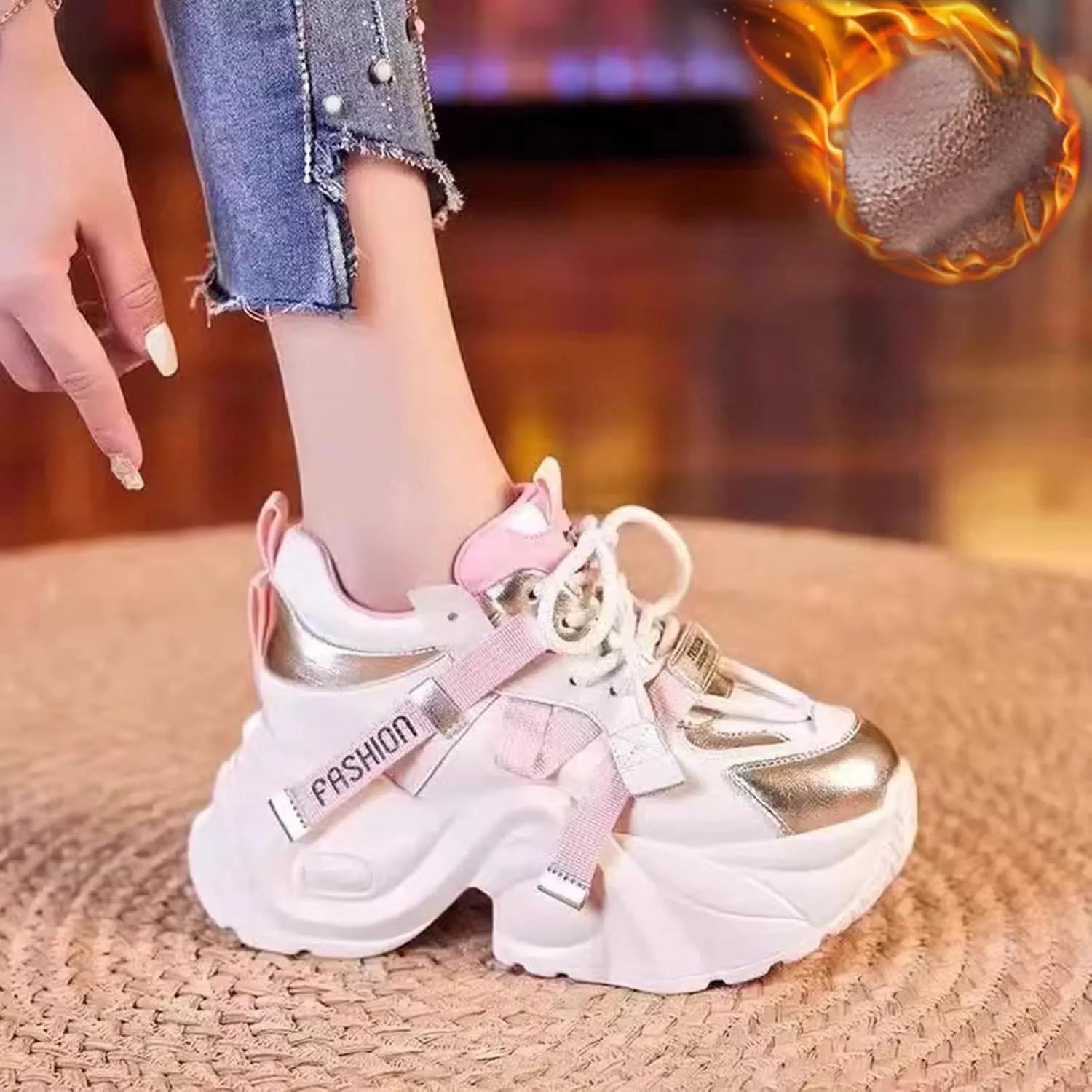 Non Slip Shoes Women Thick Paltform Lace Up Walking Sneakers Comfortable Outdoor Walking Running Workout Shoes