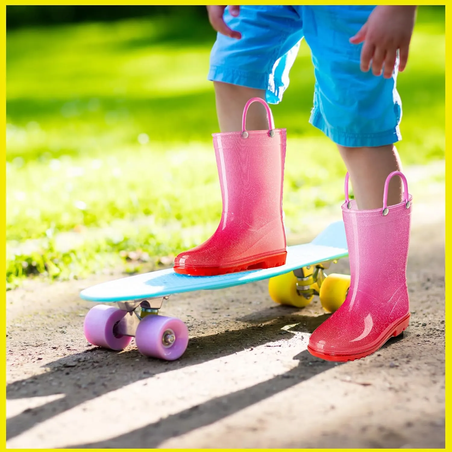 Puddle Play Kids' PVC Glitter Rain Boots with Easy-On Handles  Sparkly, Lightweight, for Girls & Boys  Toddler & Little Kid Sizes