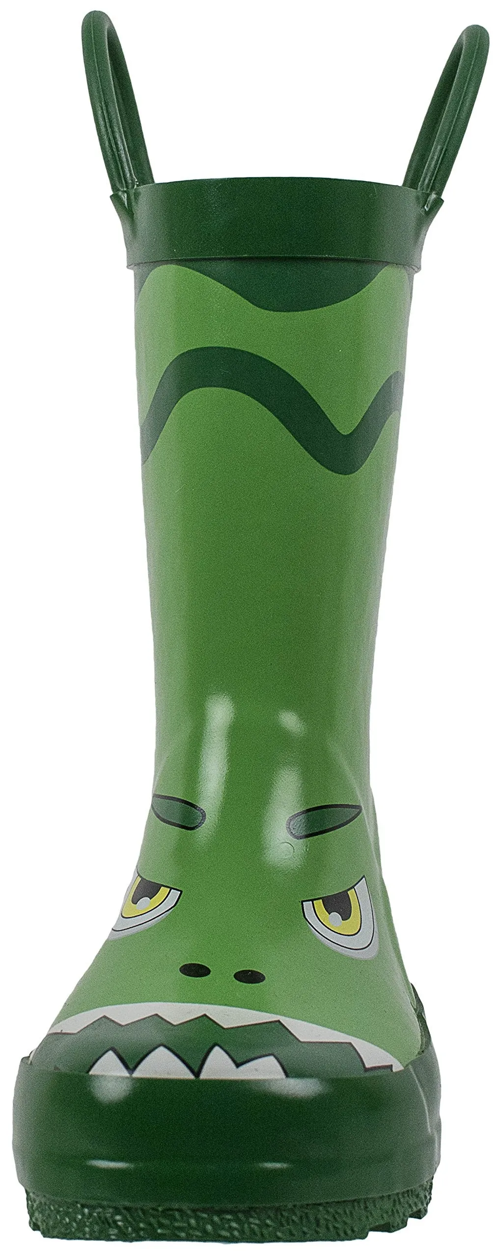 Rainbow Daze Kids Rubber Rain Boots, Dino the Dinosaur, Waterproof, Green, Toddler size 7/8