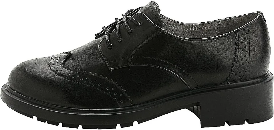 rismart Women's Dress Oxfords Leather Round Toe Lace up Business Formal Brogues Shoes