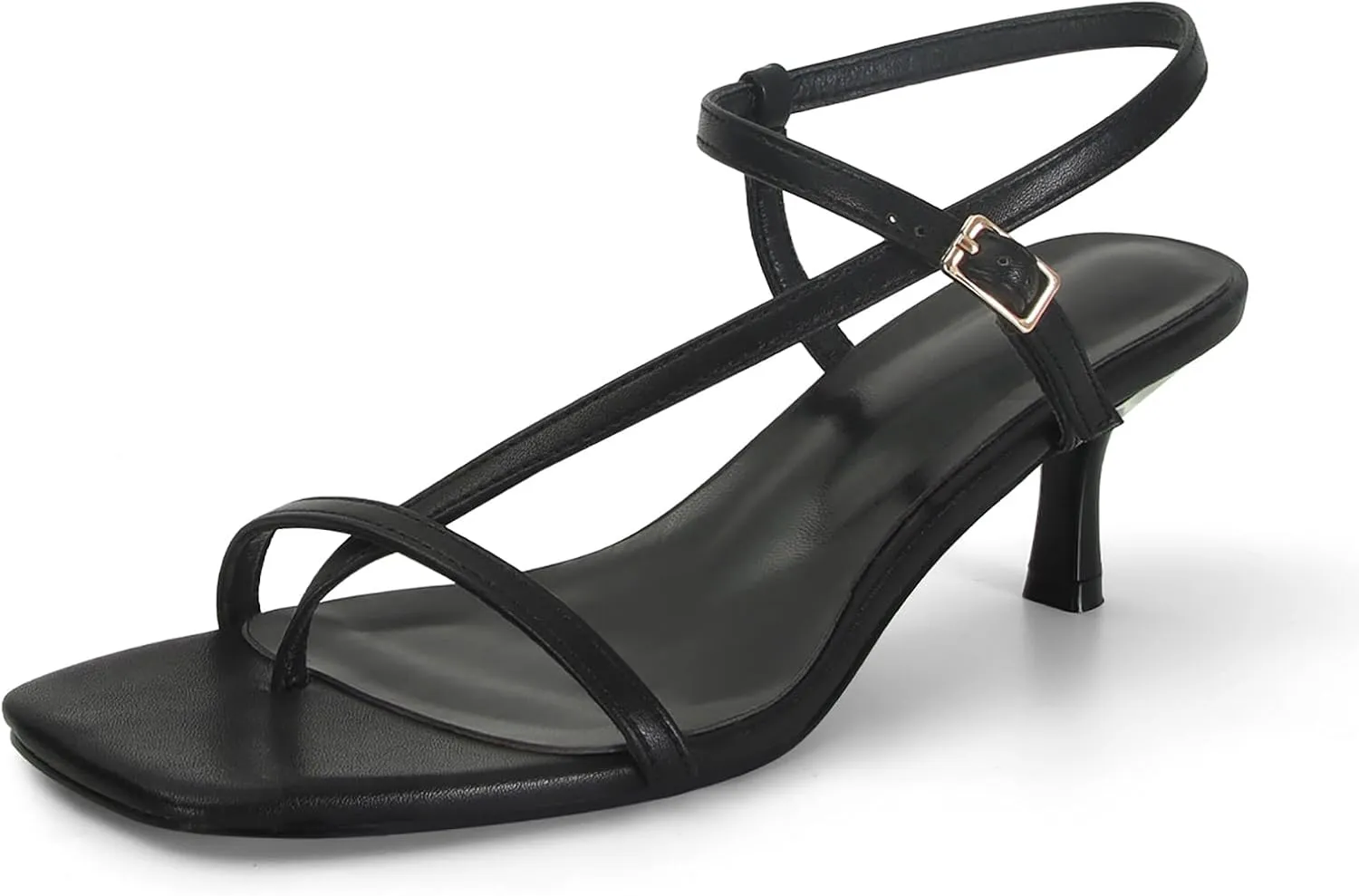 SOVANYOU Womens Strappy Kitten Heel Thong Sandals Square Open Toe Flip Flop Ankle Strap Heels