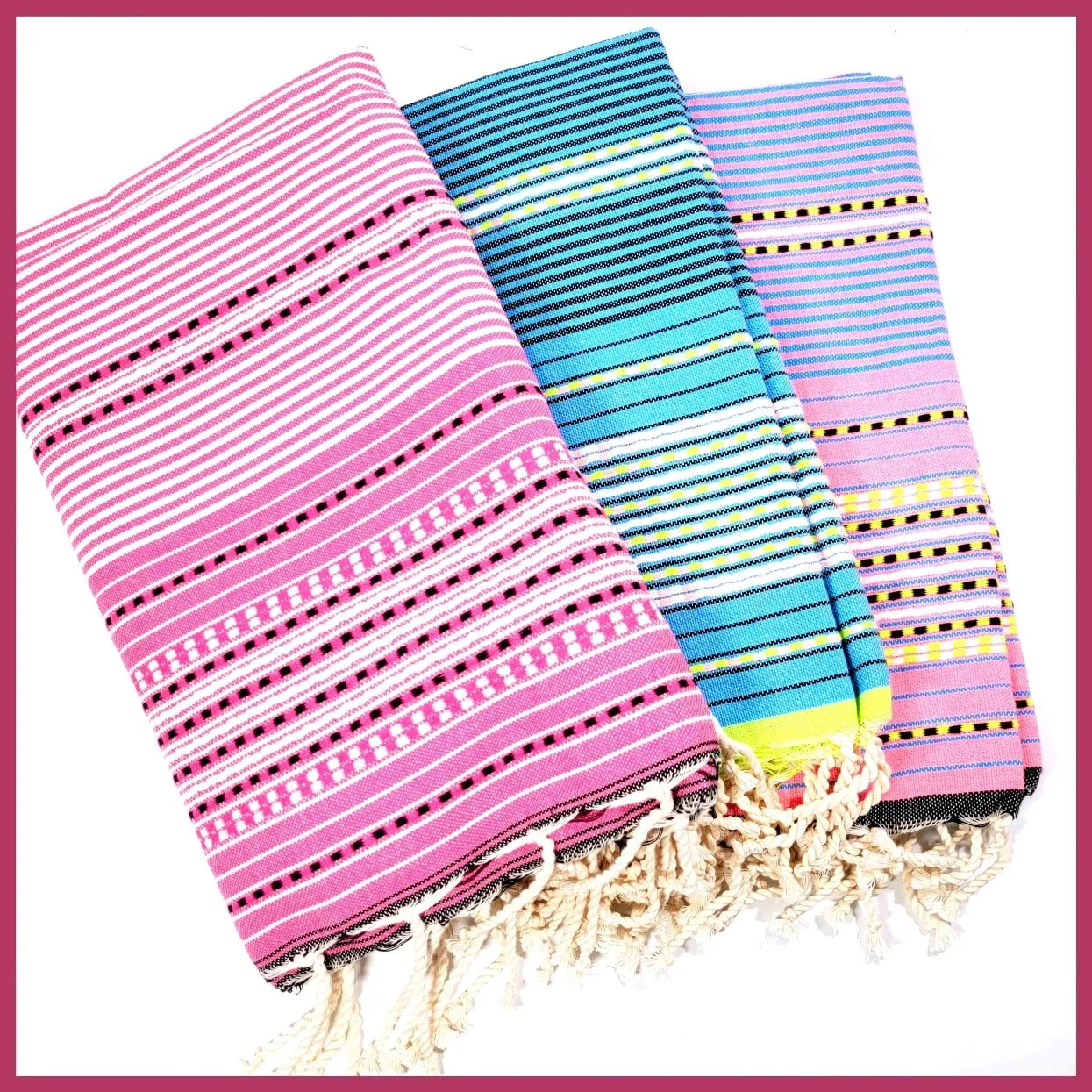 Turkish Towel / Sarong / Beach Towel - Aqua Neon Yellow Stripe