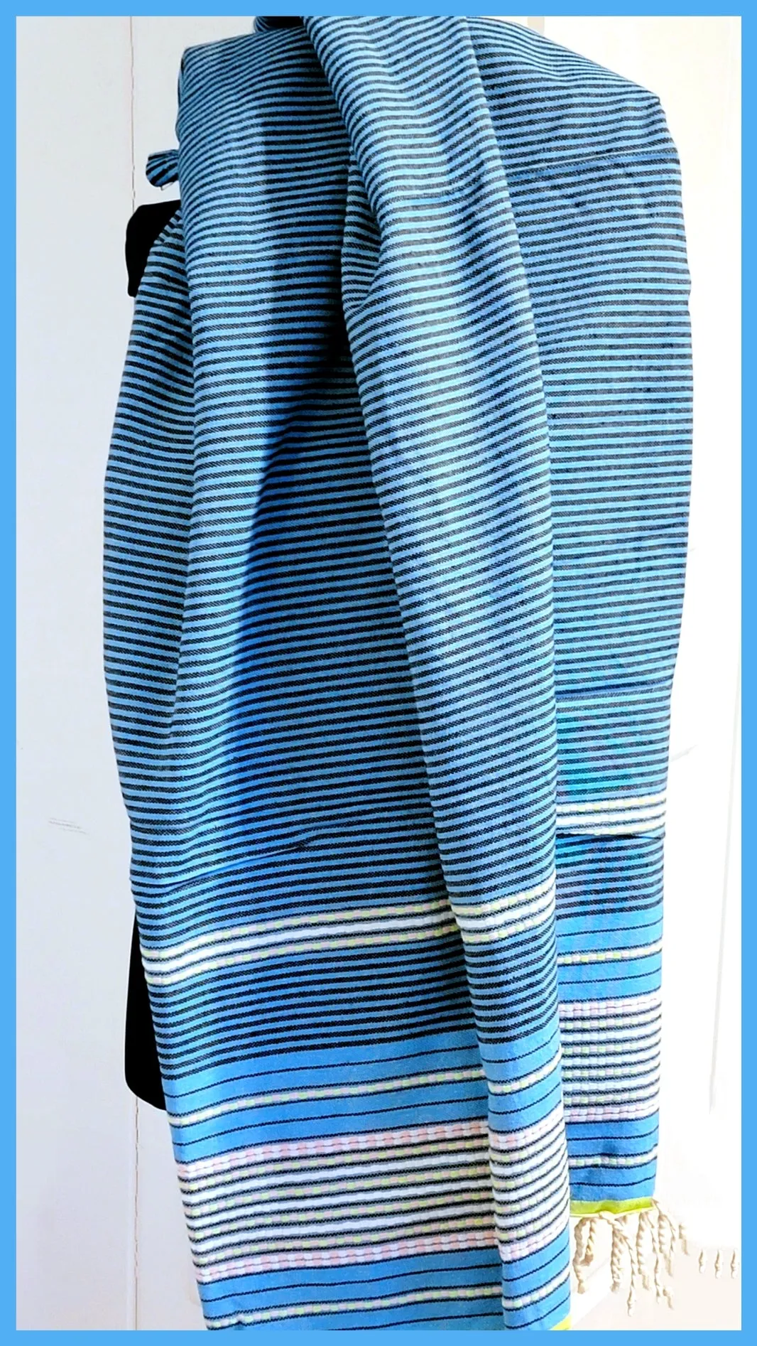 Turkish Towel / Sarong / Beach Towel - Aqua Neon Yellow Stripe
