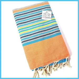 Turkish Towel / Sarong / Beach Towel - Orange Multi Stripe