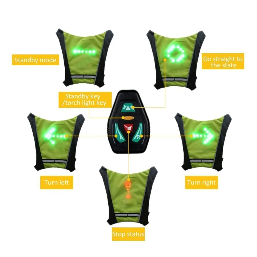 Turn Signal Cycling Reflective Safety LED Vest Cyclist Outdoor Waterproof
