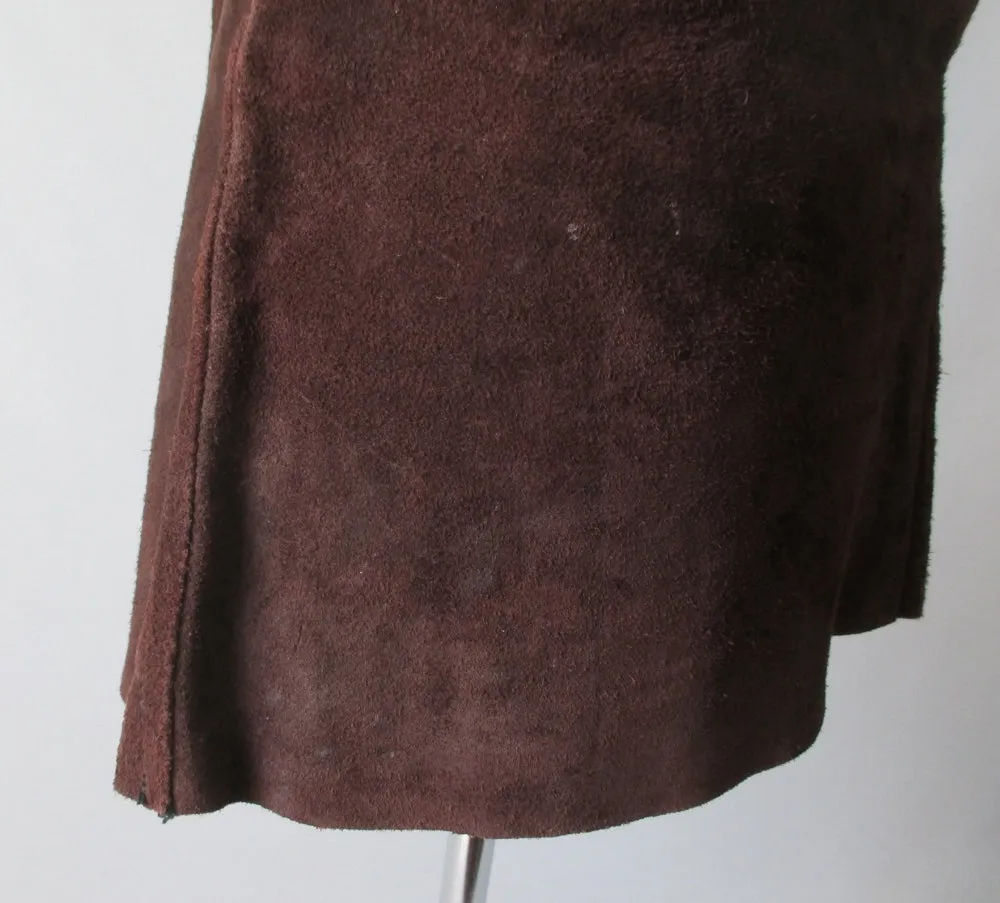 Vintage 60's 70's Brown Suede Leather Lace Front Mini Skirt M