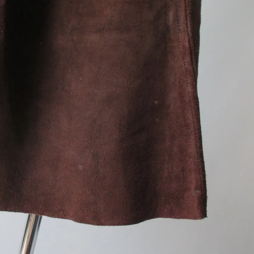Vintage 60's 70's Brown Suede Leather Lace Front Mini Skirt M
