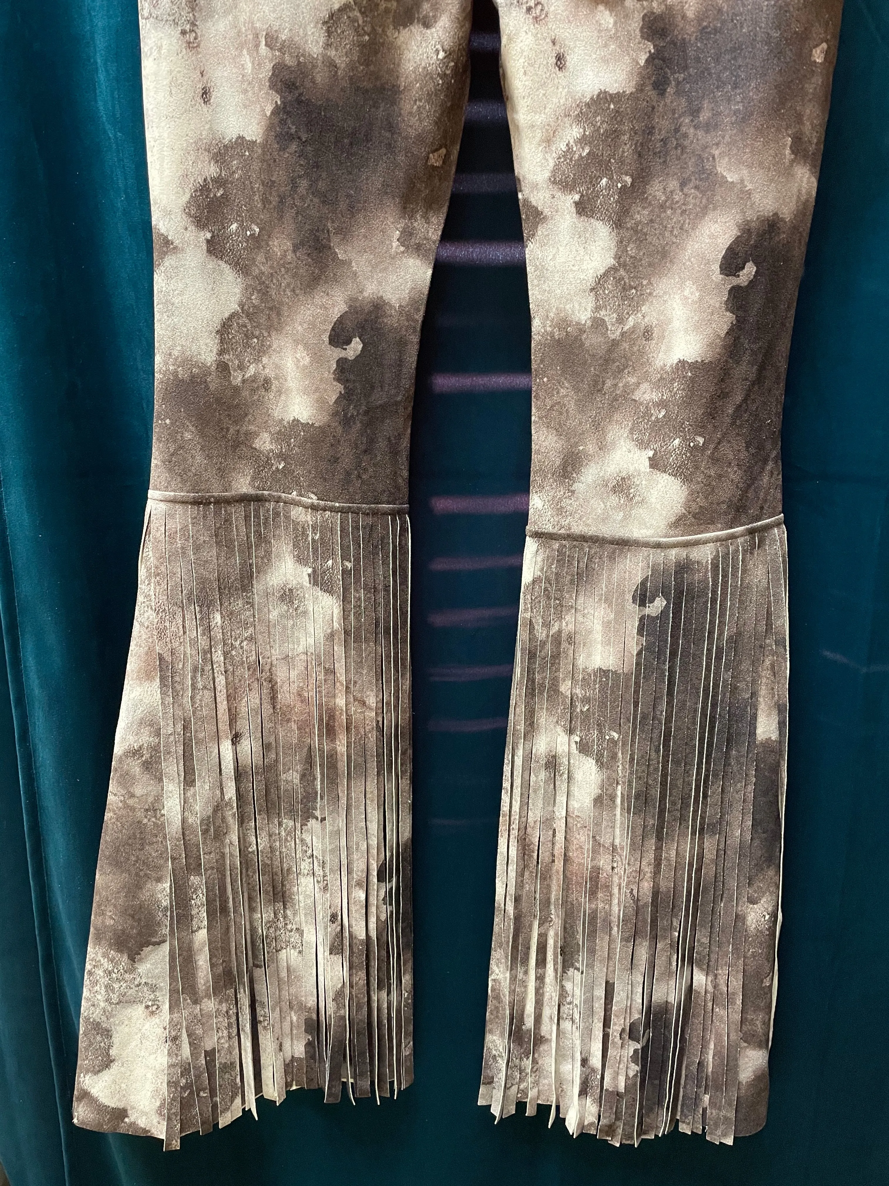 WAY Tie Dye Faux Suede Fringe Bell Bottoms