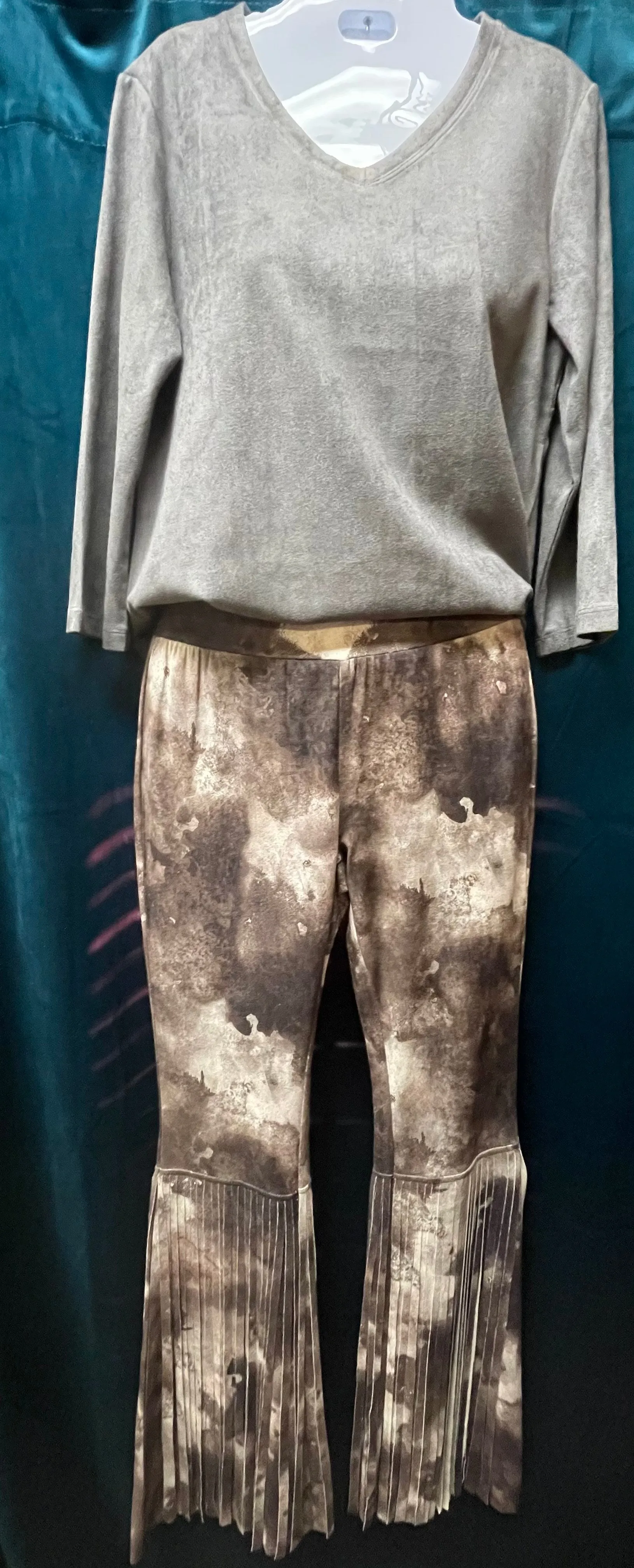 WAY Tie Dye Faux Suede Fringe Bell Bottoms