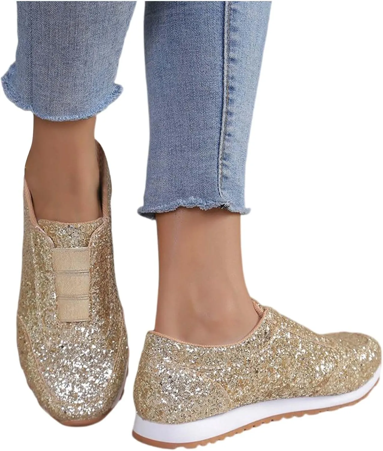 Woman Tennis Shoes, Fashion Sequin Athletic Shoes Comfortable Slip On Running Sneakers Causal Walking Workout Shoes