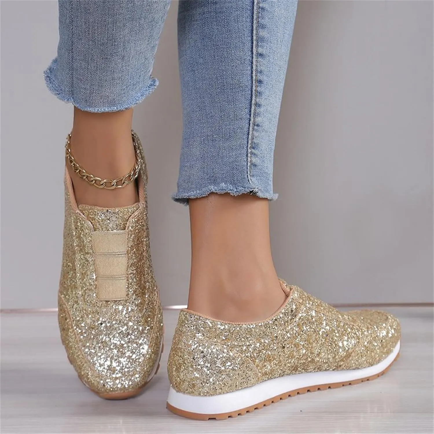 Woman Tennis Shoes, Fashion Sequin Athletic Shoes Comfortable Slip On Running Sneakers Causal Walking Workout Shoes