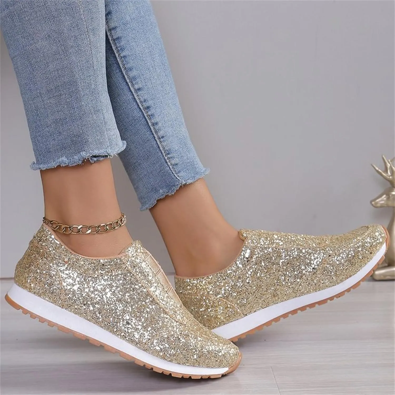 Woman Tennis Shoes, Fashion Sequin Athletic Shoes Comfortable Slip On Running Sneakers Causal Walking Workout Shoes
