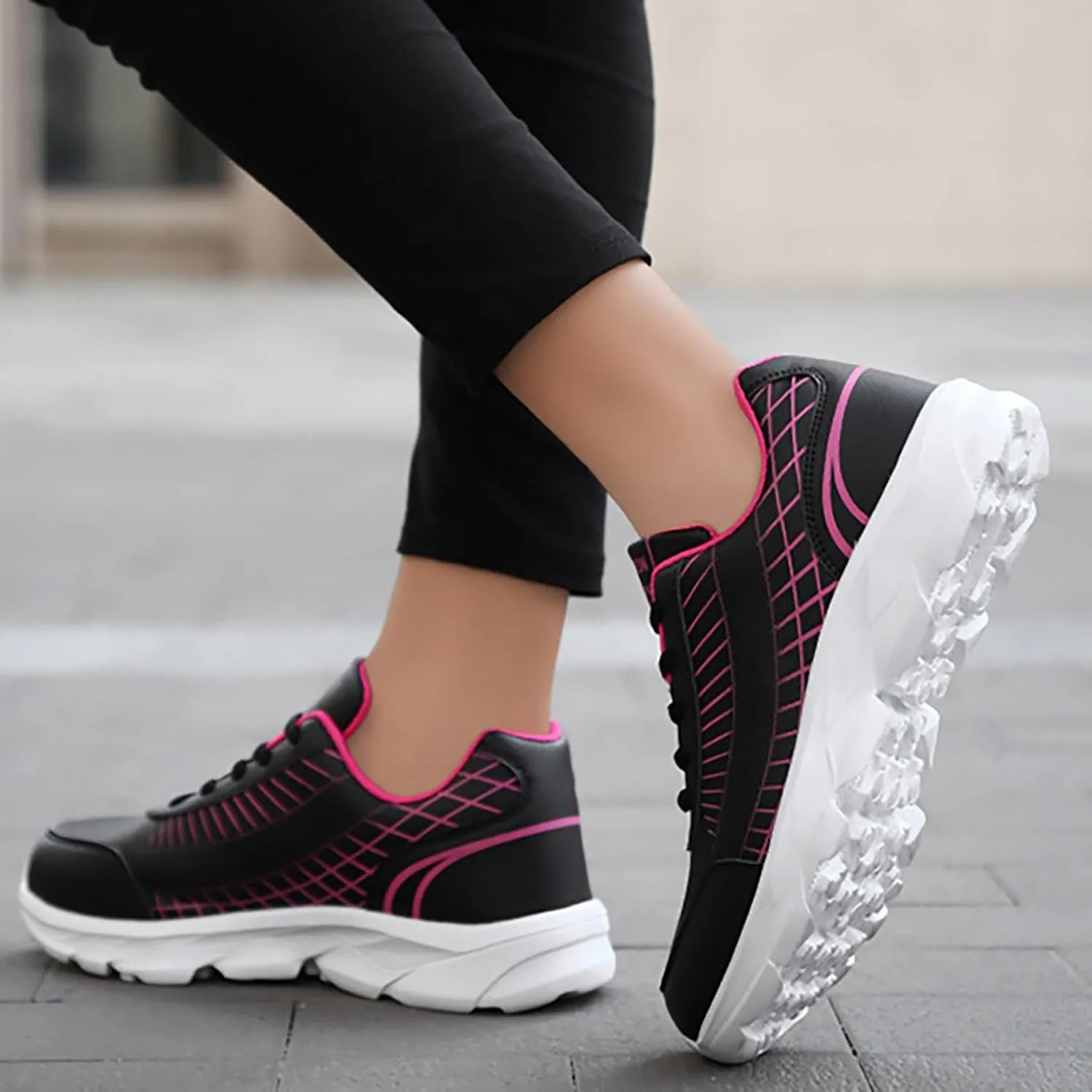 Women's Gym Shoes Running Comfortable Tennis Breathable Non Slip Athletic Lace Up Walking Workout Training Sneakers