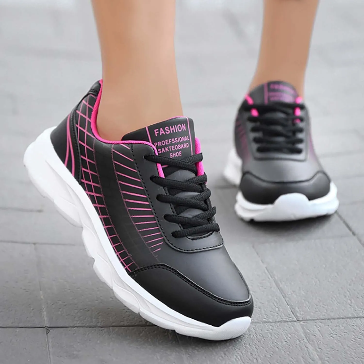 Women's Gym Shoes Running Comfortable Tennis Breathable Non Slip Athletic Lace Up Walking Workout Training Sneakers