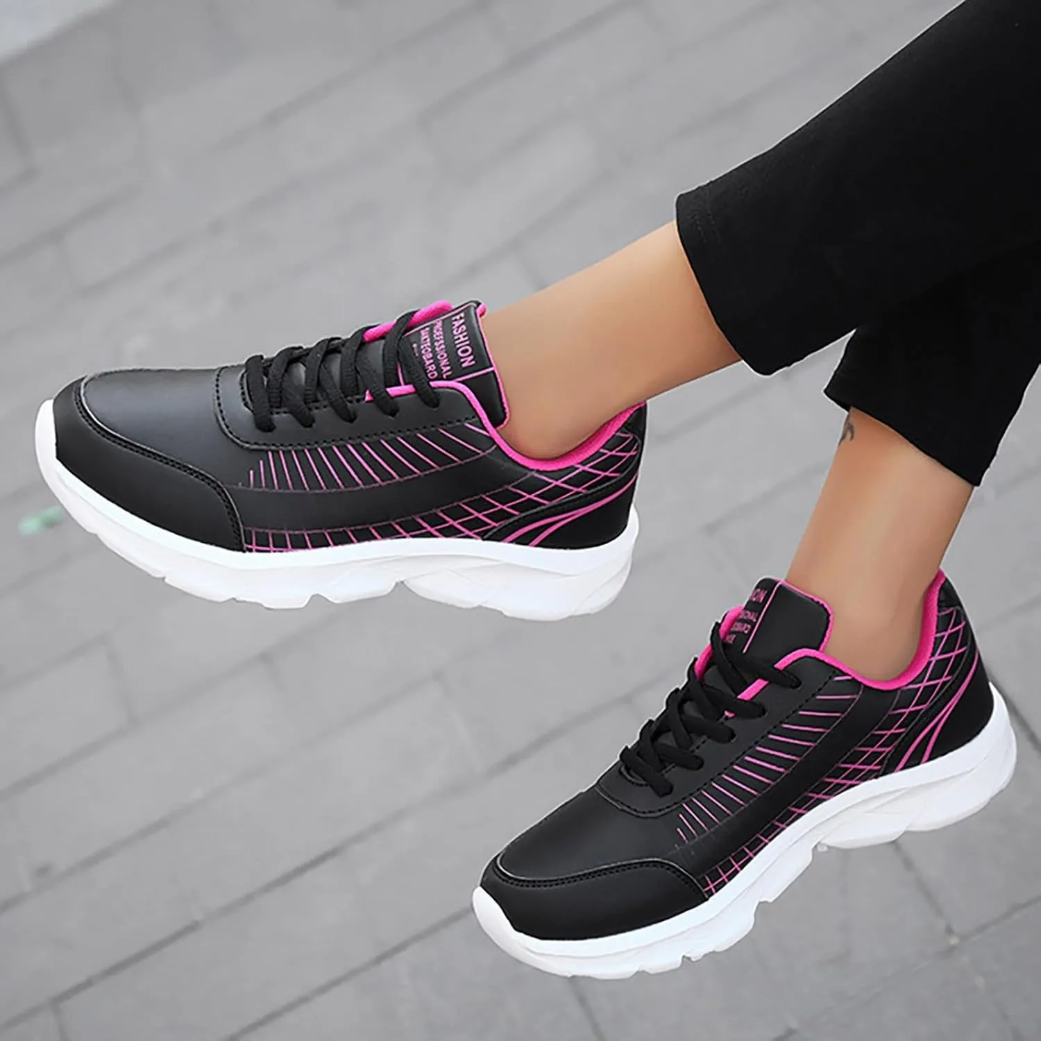 Women's Gym Shoes Running Comfortable Tennis Breathable Non Slip Athletic Lace Up Walking Workout Training Sneakers