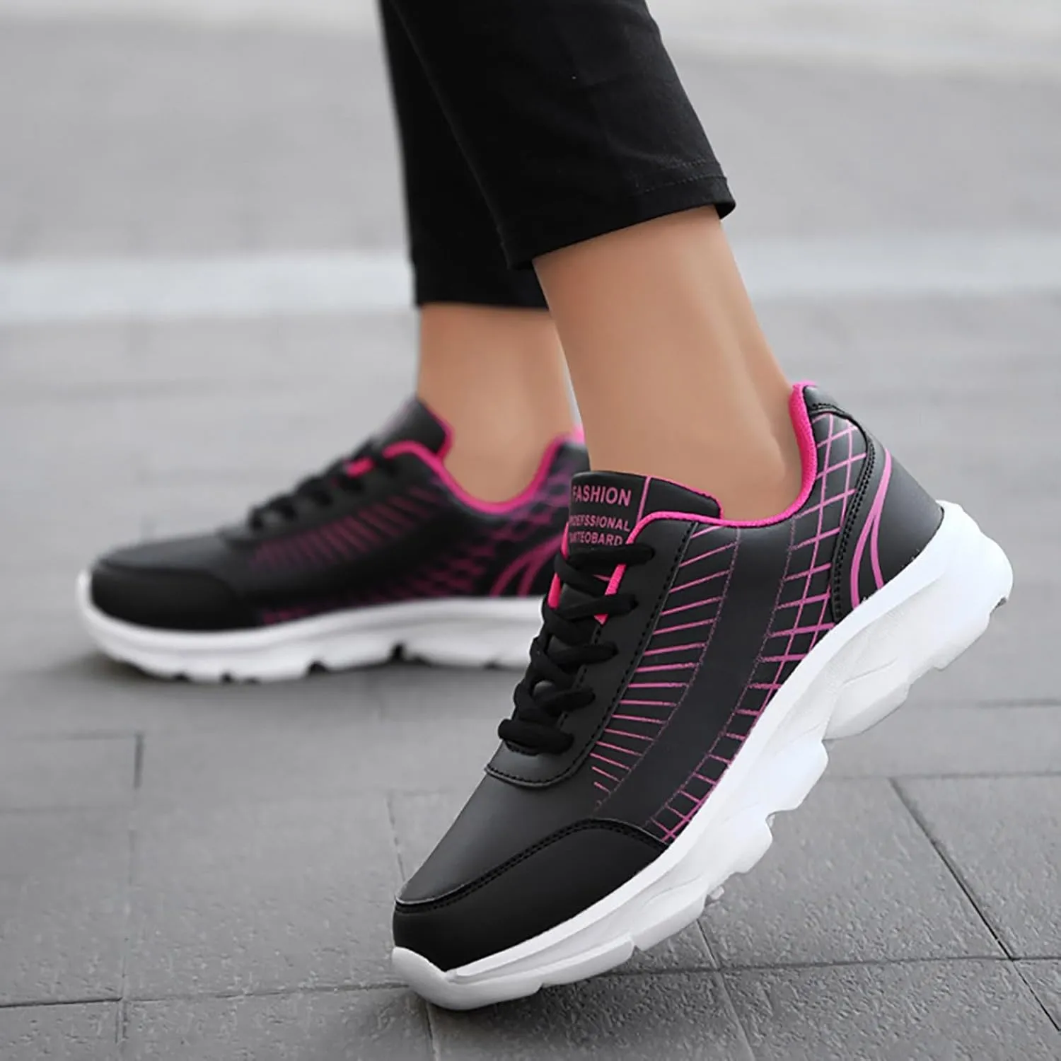 Women's Gym Shoes Running Comfortable Tennis Breathable Non Slip Athletic Lace Up Walking Workout Training Sneakers
