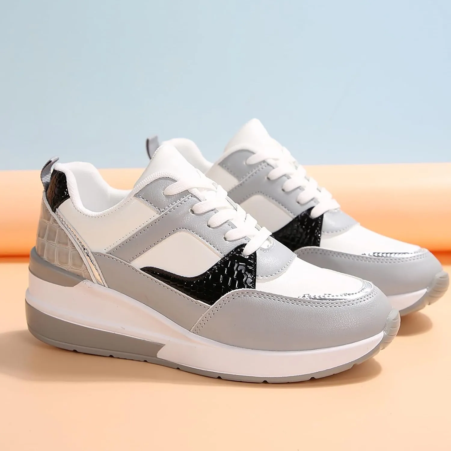 Womens Non Slip Work Shoes Thick Platform Wedge Sports Sneakers Casual Comfortable Walking Running Sneakers