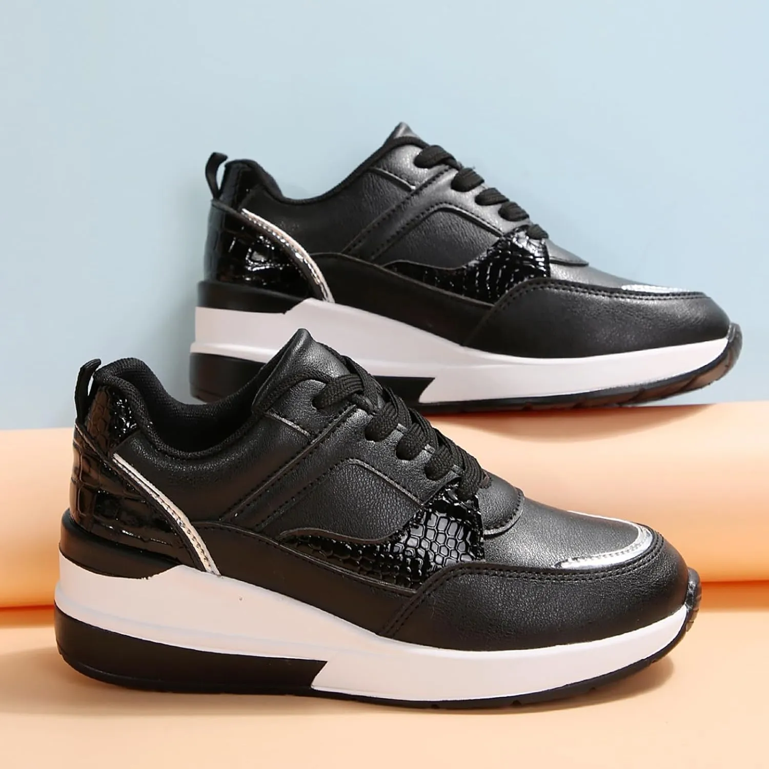 Womens Non Slip Work Shoes Thick Platform Wedge Sports Sneakers Casual Comfortable Walking Running Sneakers