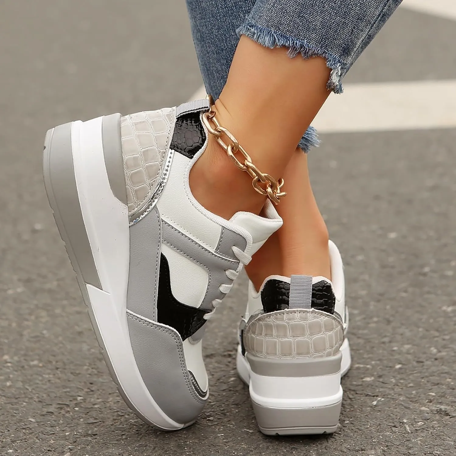 Womens Non Slip Work Shoes Thick Platform Wedge Sports Sneakers Casual Comfortable Walking Running Sneakers