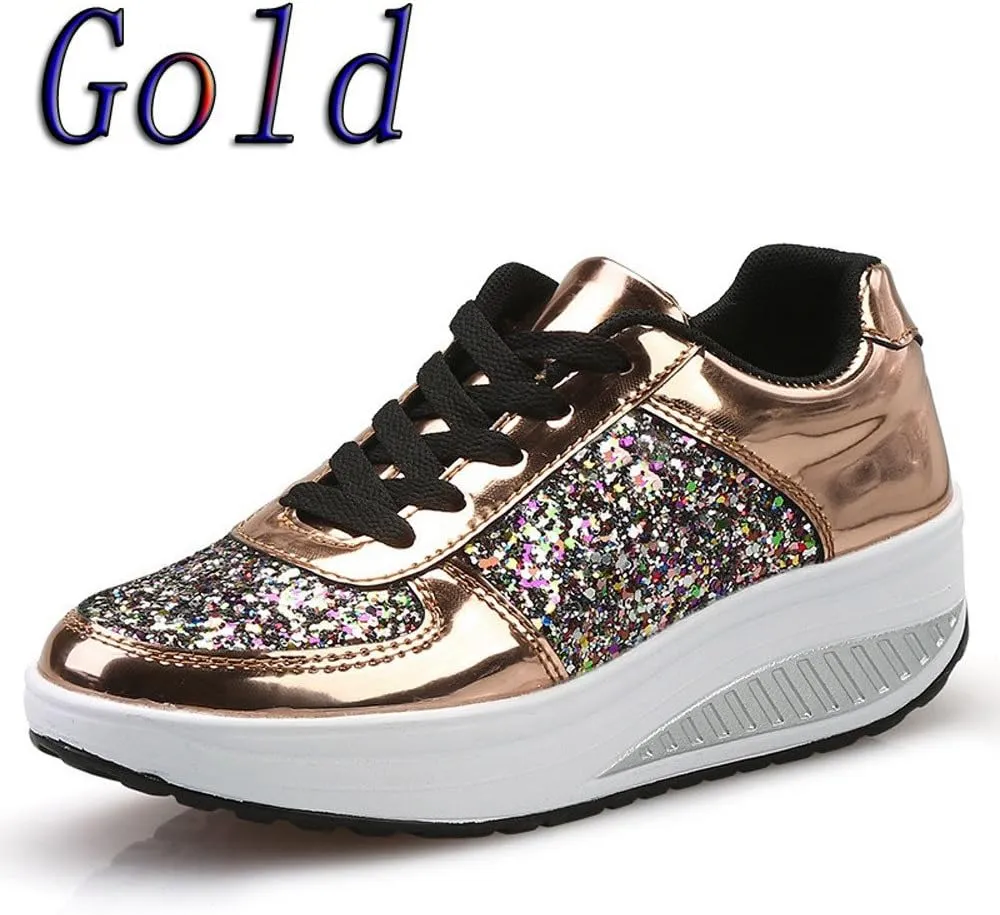 Women's Shoes Sneakers Platform Heghtening Sequin Wedge Athletic Shoes Casual Comfortable Fashion Walking Sport Shoes