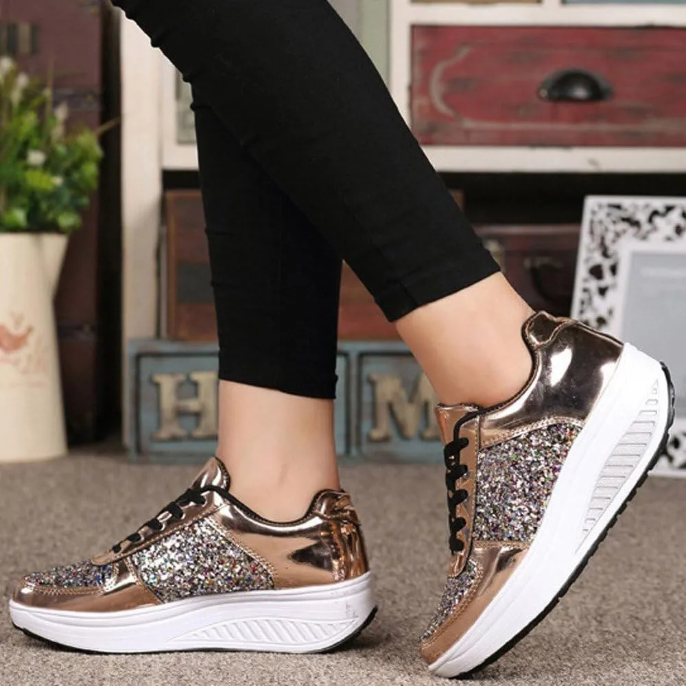 Women's Shoes Sneakers Platform Heghtening Sequin Wedge Athletic Shoes Casual Comfortable Fashion Walking Sport Shoes