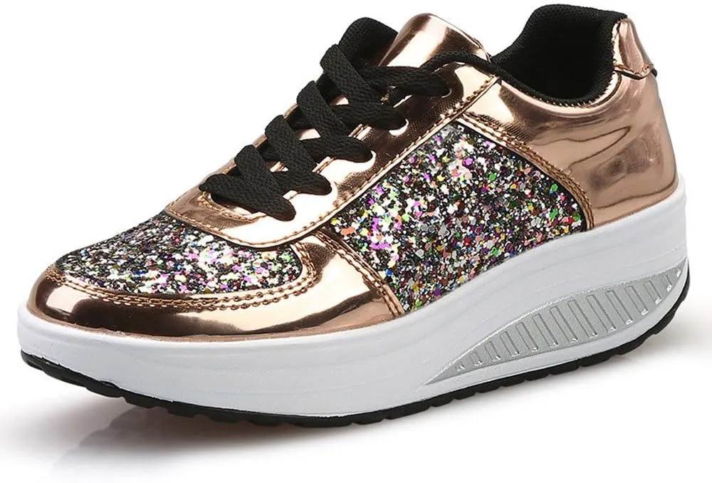 Women's Shoes Sneakers Platform Heghtening Sequin Wedge Athletic Shoes Casual Comfortable Fashion Walking Sport Shoes