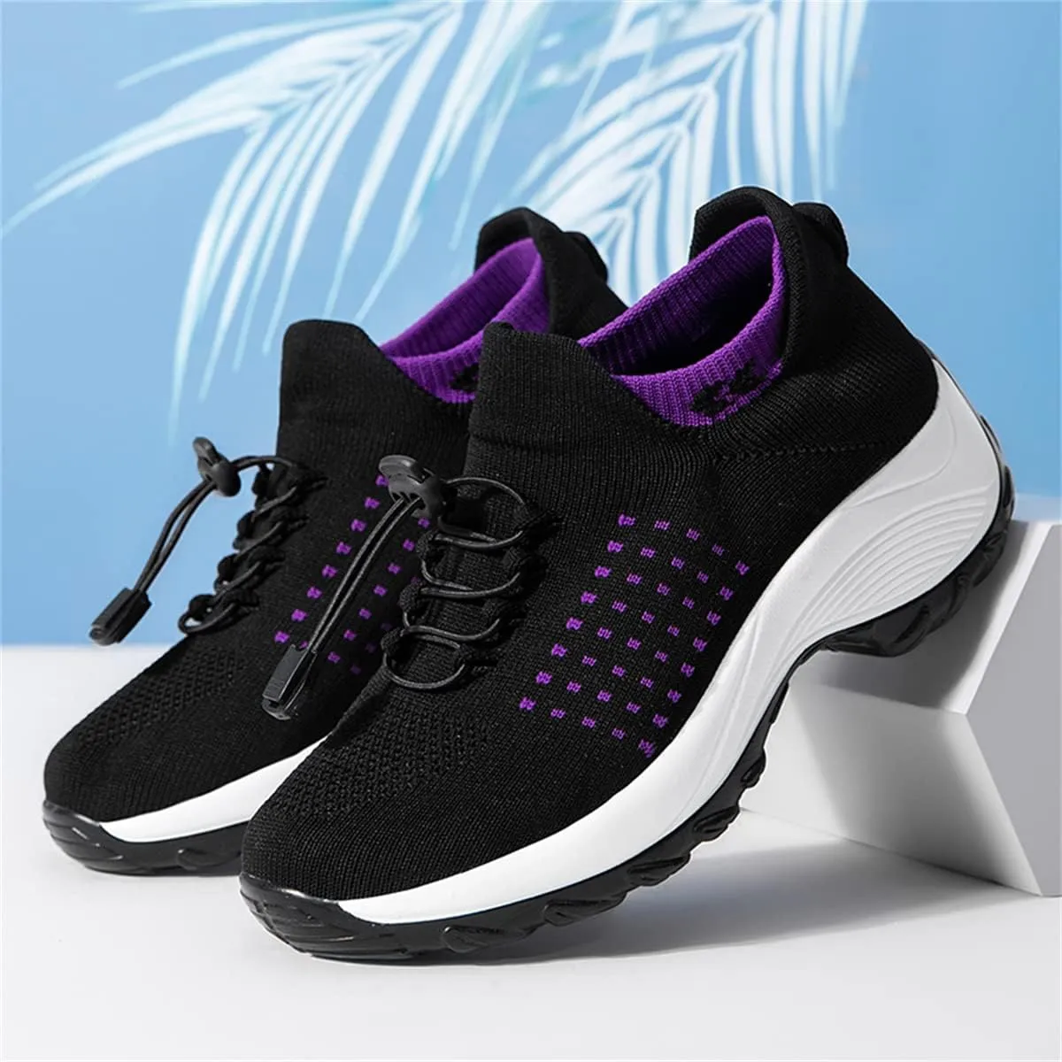 Women's Walking Shoes Sock Sneakers Casual Fashion Mesh Slip On Lady Girls Modern Jazz Dance Easy Shoes Platform Loafers
