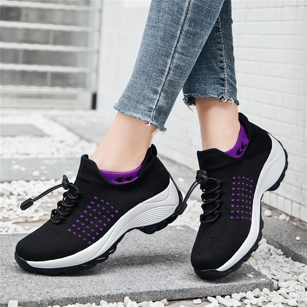Women's Walking Shoes Sock Sneakers Casual Fashion Mesh Slip On Lady Girls Modern Jazz Dance Easy Shoes Platform Loafers