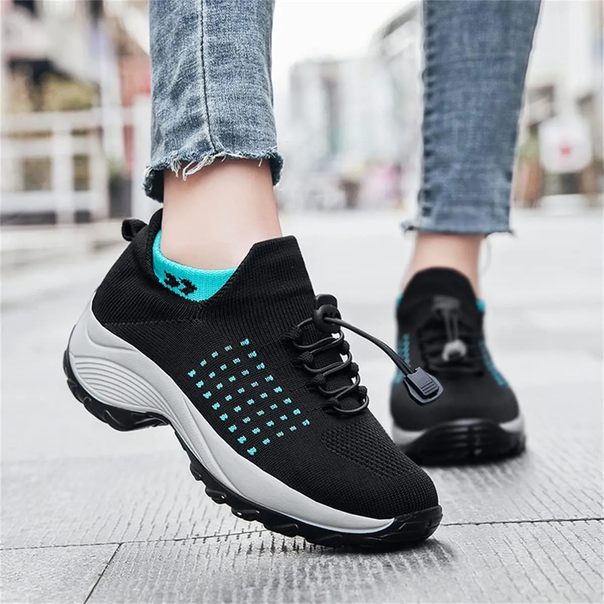 Women's Walking Shoes Sock Sneakers Casual Fashion Mesh Slip On Lady Girls Modern Jazz Dance Easy Shoes Platform Loafers