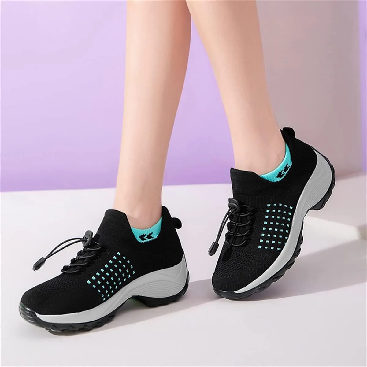 Women's Walking Shoes Sock Sneakers Casual Fashion Mesh Slip On Lady Girls Modern Jazz Dance Easy Shoes Platform Loafers