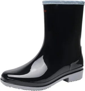 ZHOUYF Women Waterproof Rubber Rain Shoes PVC Non-Slip Garden Shoes Work Ankle Boots Mid Calf Rain Boots Outdoor Car Wash Footwear