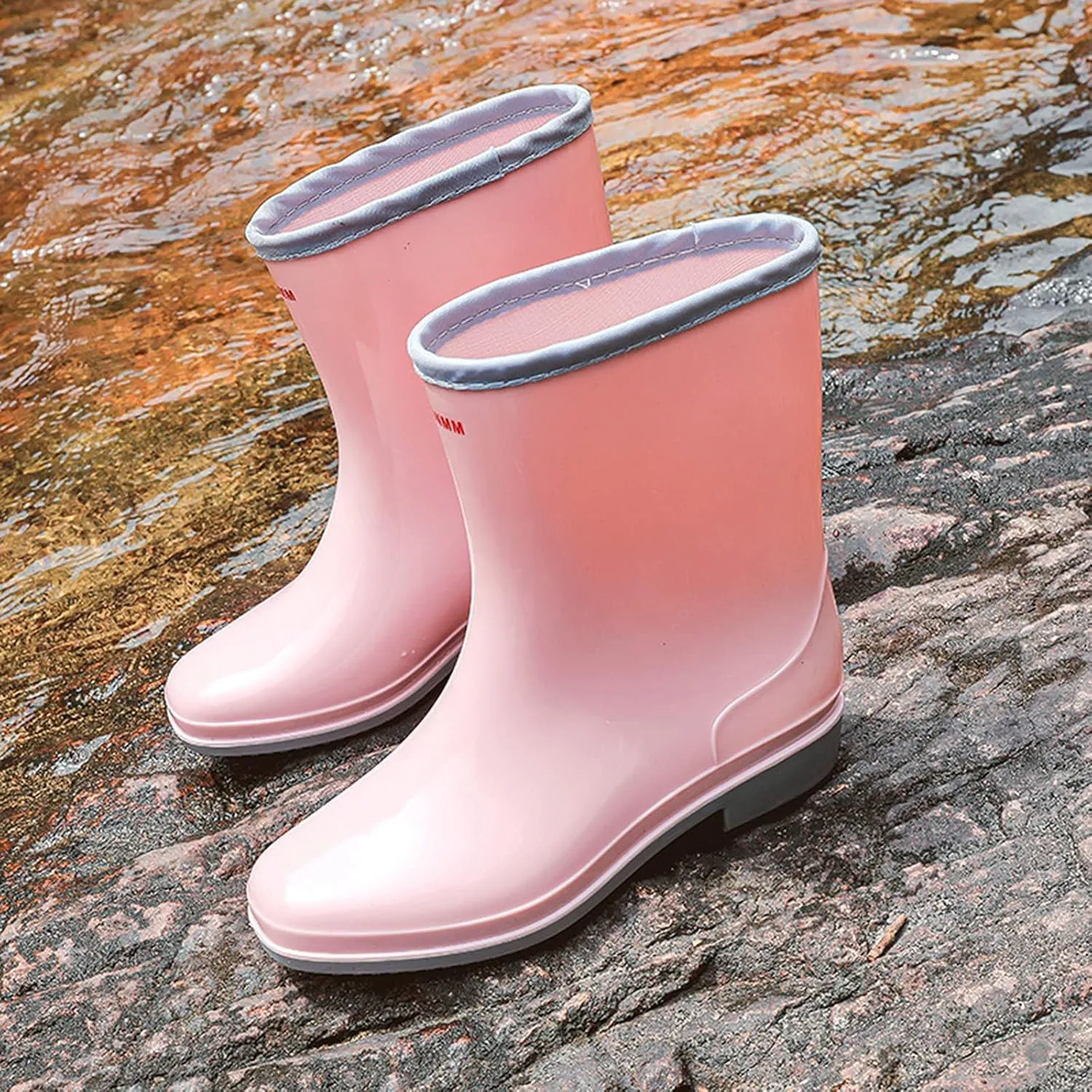 ZHOUYF Women Waterproof Rubber Rain Shoes PVC Non-Slip Garden Shoes Work Ankle Boots Mid Calf Rain Boots Outdoor Car Wash Footwear