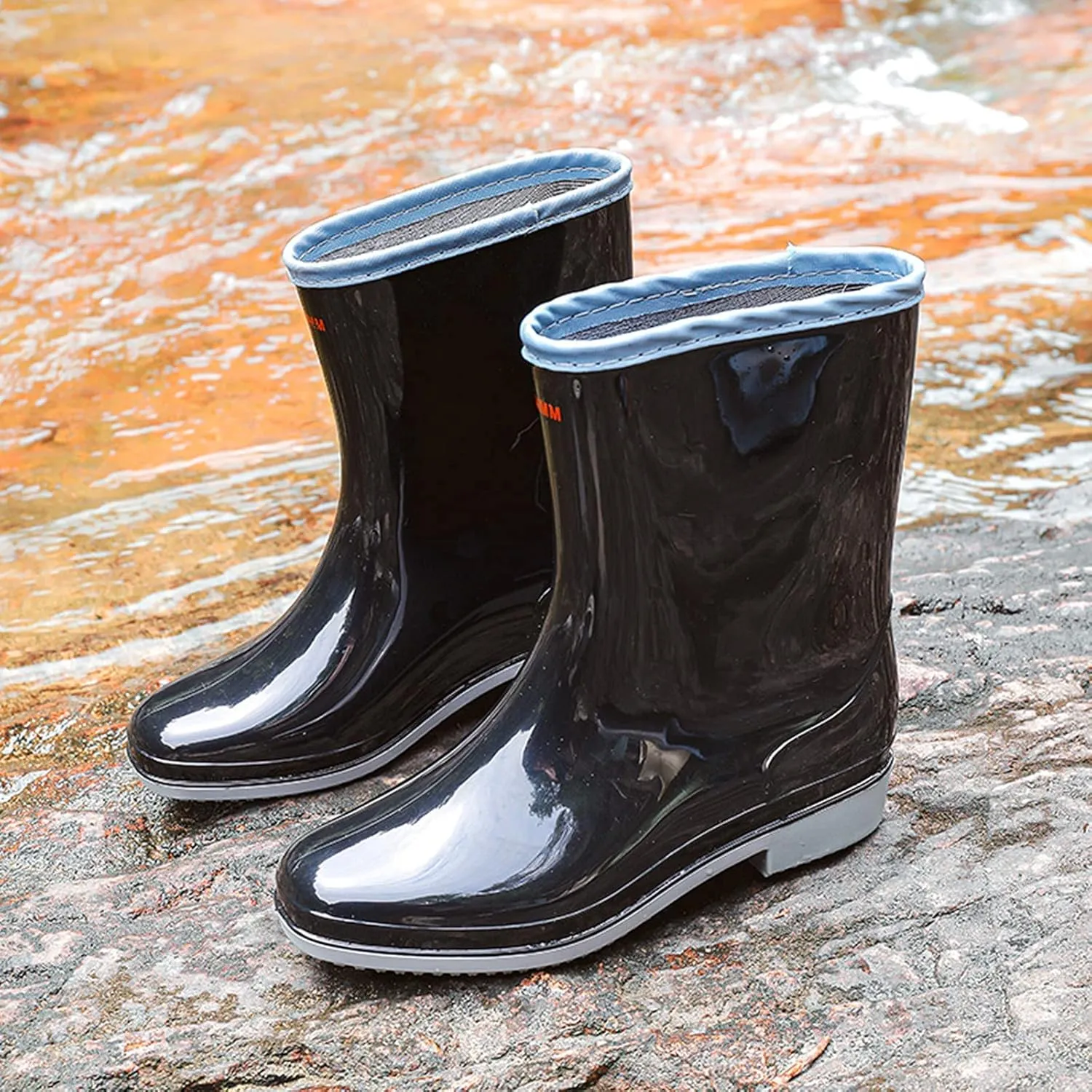 ZHOUYF Women Waterproof Rubber Rain Shoes PVC Non-Slip Garden Shoes Work Ankle Boots Mid Calf Rain Boots Outdoor Car Wash Footwear